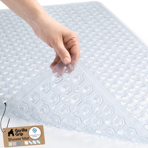 Gorilla Grip Patented Bath Tub Shower Mat, Suction Cups and Drain Holes, 35x16 Inch