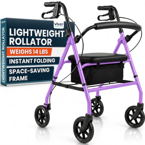 Vive Ultra Lightweight Rollator Walker with Seat — Foldable, Narrow